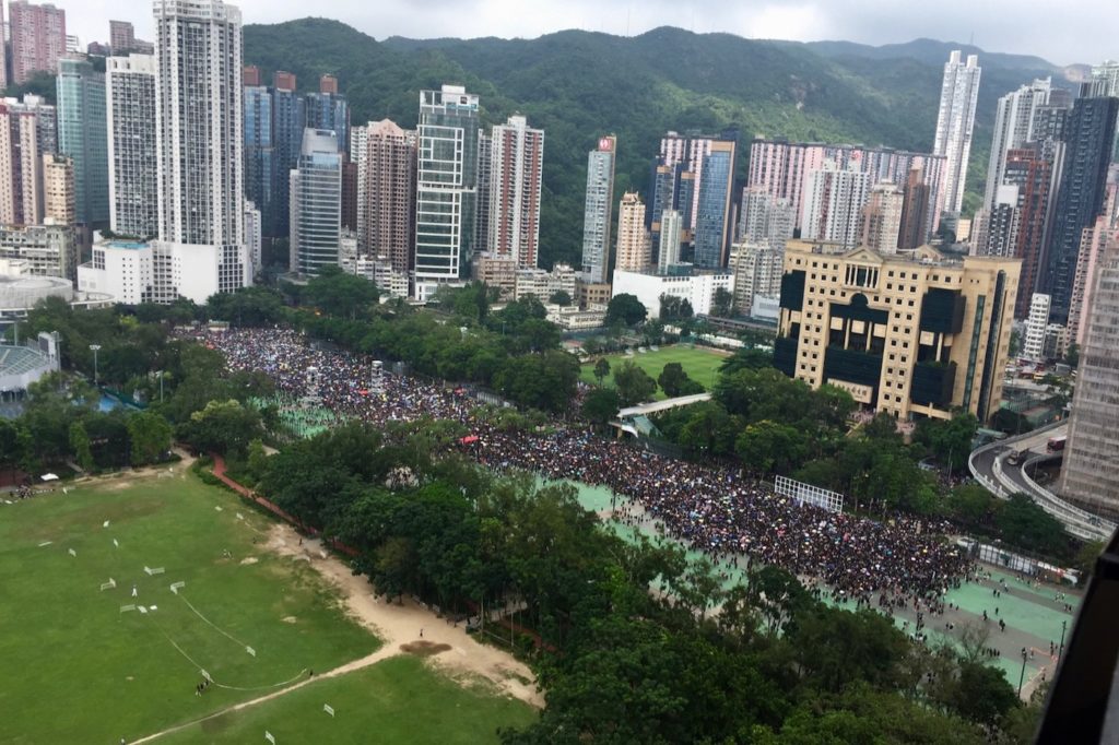Protesters gather at Hong Kong's Victoria Park ahead of today's march against controversial extradition bill. Photo by Stuart White.