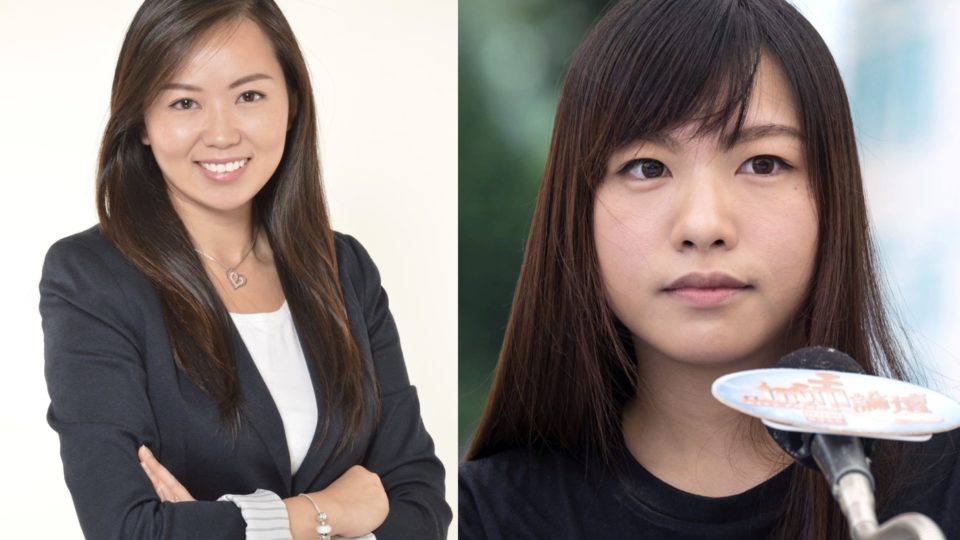 Pro-beijing district councillor Elaine Chik (left) was caught signing up for a Telegram account using the photo of pro-independence activist Yau Wai-ching (right). Photos via Facebook.