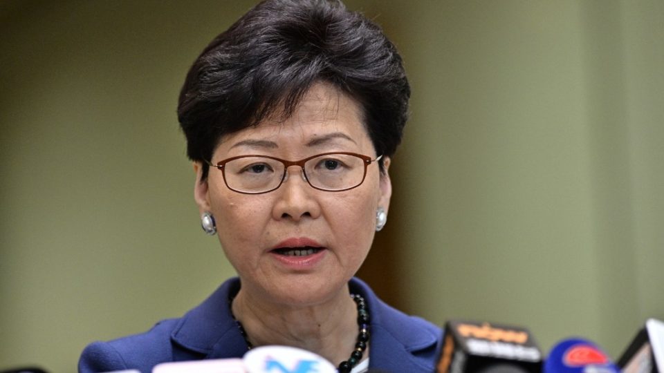 Chief Executive Carrie Lam holds a press conference today to defend the government’s controversial extradition bill. Photo via AFP.