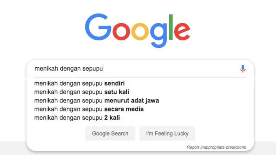 Seems like many Indonesians are curious about their cousins, as seen from the Google autocomplete. Screenshot from Google