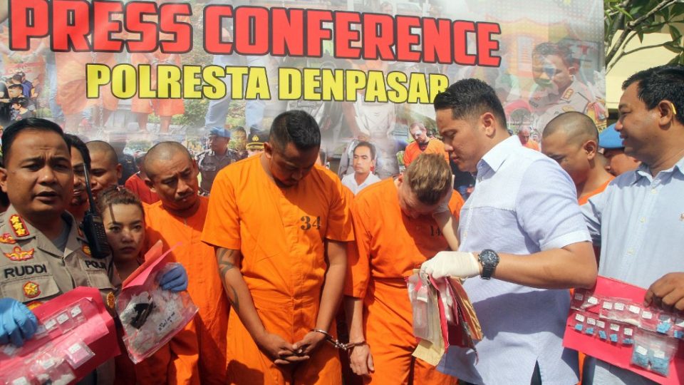 The Denpasar Police arrested two Australian nationals on Friday for cocaine possession. (Photo: Yuda A Riyanto/AFP)