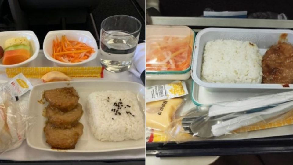 A Twitter user who recently flew business class on Garuda Indonesia shared a photo of his inflight meal, a set from Jakarta-based Japanese fast food chain Hoka Hoka Bento or HokBen. Photo: Twitter/@ariasarlito