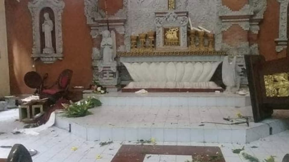 The altar at Saint Joseph Church in Denpasar after it was desecrated. Photo: sekehedemenbali / Instagram

