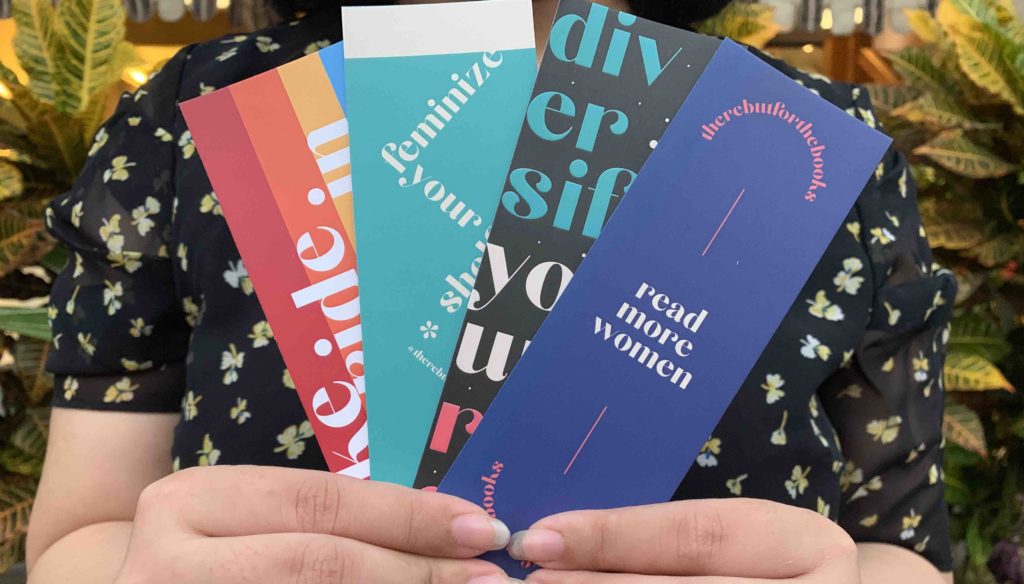 Ndari also gives out free bookmarks, which she designs herself, to her customers. Photo: Coconuts Media