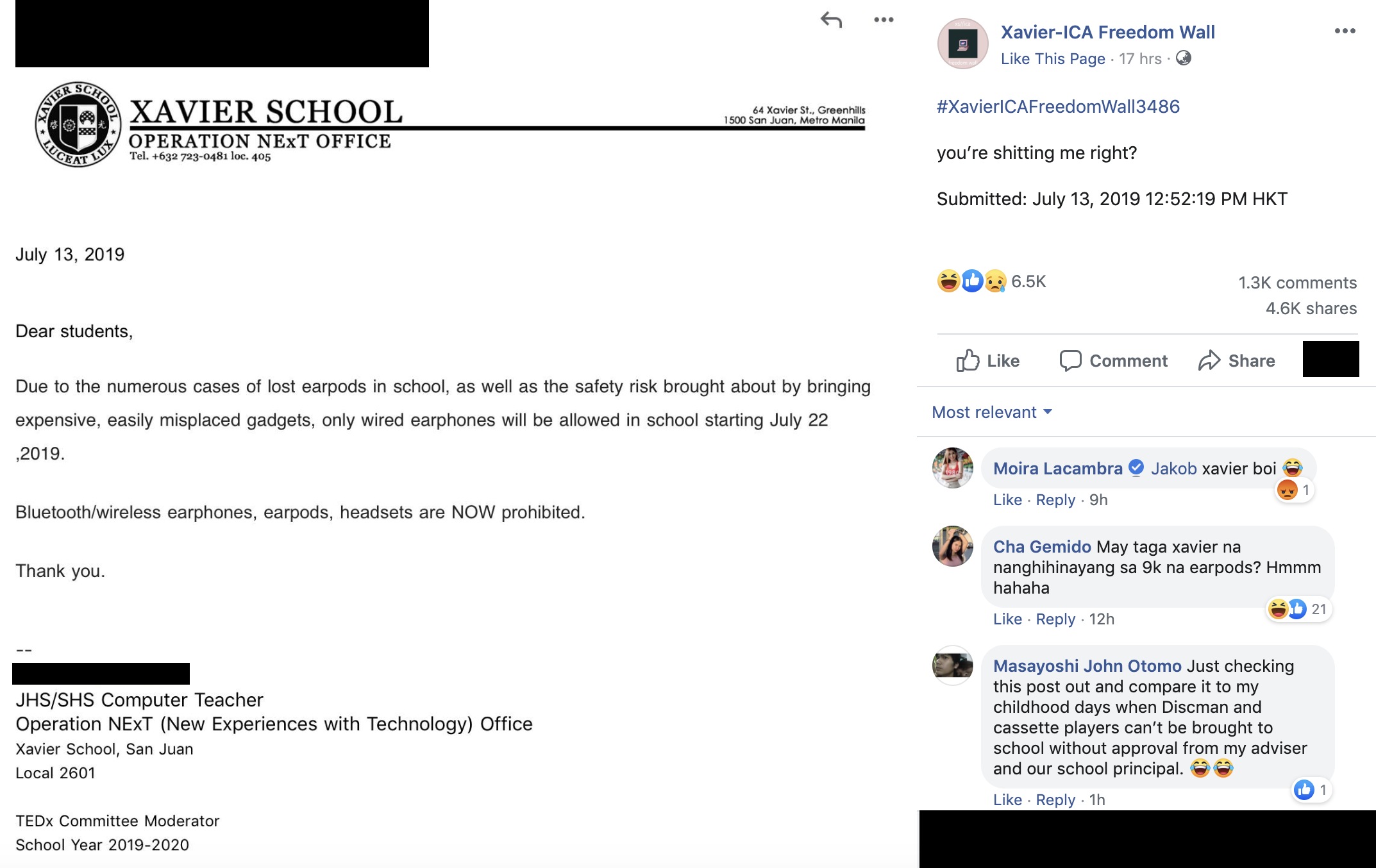 Photo: Xavier-ICA Freedom Wall/FB. 