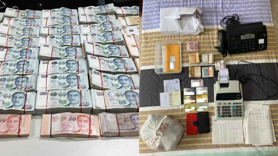 Cash seized from raids targeting unlawful remote gambling. (Photos: Singapore Police Force)