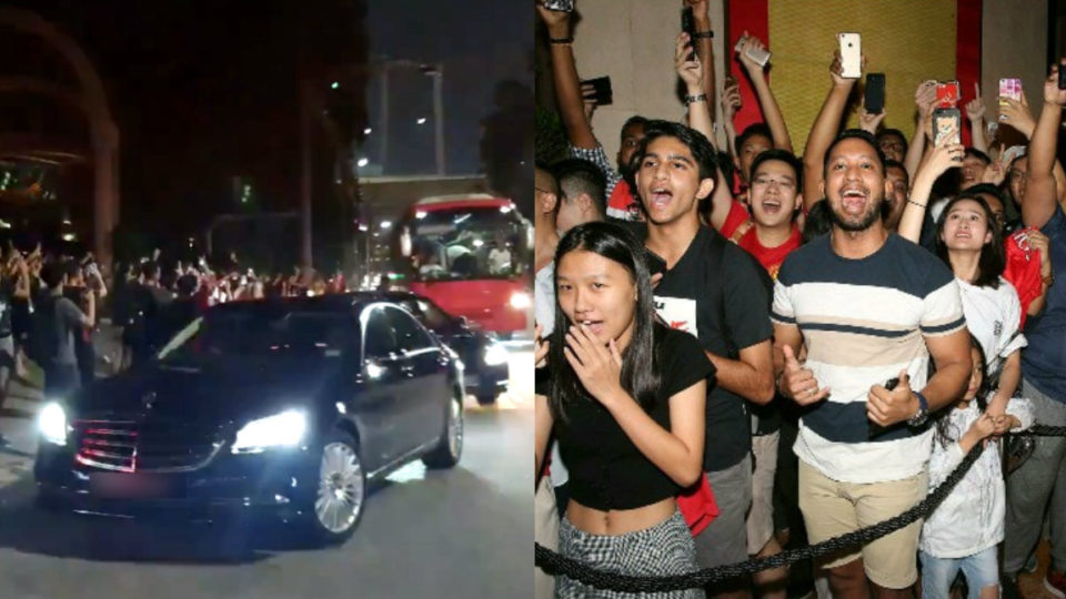 Singapore fans welcoming Manchester United on Jul 18, 2019. (Photos: Twitter/@KaiTFS/Facebook/Manchester United Fanclub)