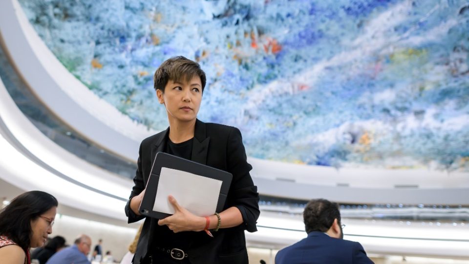 Pro-democracy Hong Kong singer Denise Ho attends a meeting of the United Nations Human Rights Council in Geneva on July 8, 2019. Photo via AFP.