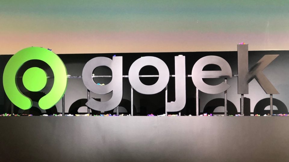 Go-Jek’s new logo at their HQ in South Jakarta. Photo: Nadia Vetta Hamid for Coconuts Media