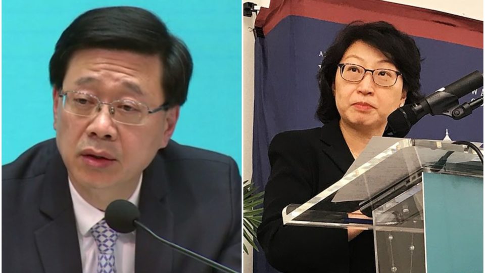 Secretary for Security John Lee (left) and Secretary for Justice Teresa Cheng (right), whose approval ratings hit all-time lows in a recent poll. Photos via GovHK/VOA.