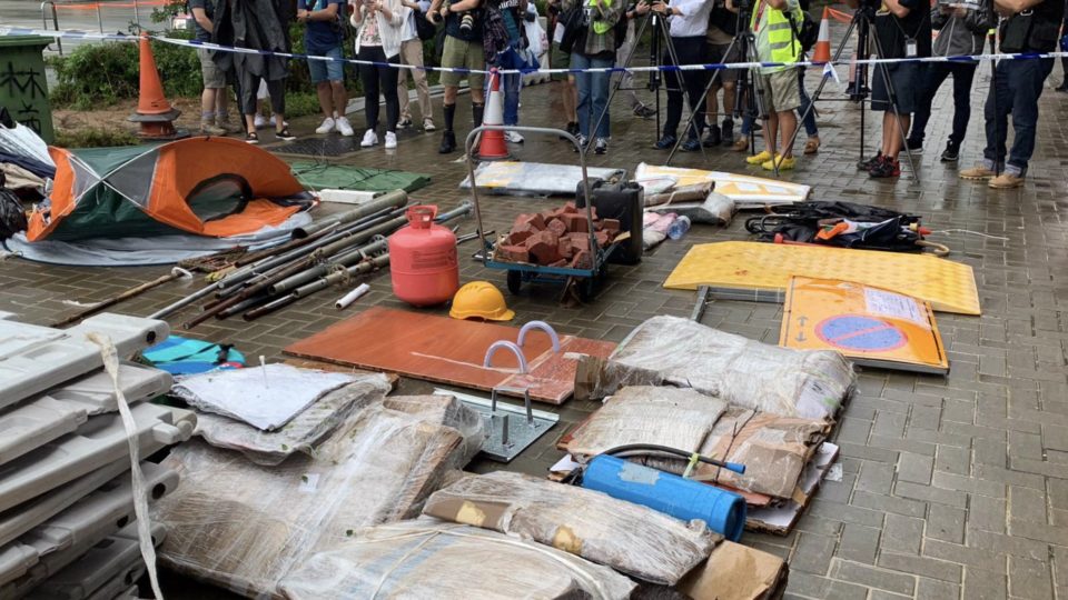 Reporters taking photos of and filming the police’s evidence haul of the Legislative Council after protesters stormed into the  council chamber on July 1. Photo via Facebook/Hong Kong Police.