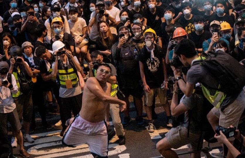 Activist Pun Ho-Chiu is seen at a June 21 demonstration outside of police headquarters. Photo via AFP.