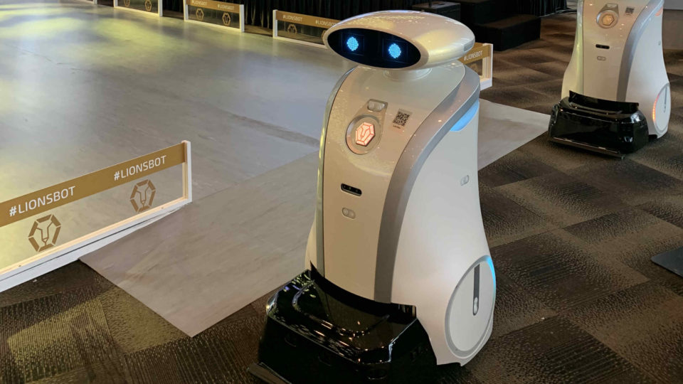 A cleaning robot at LionsBot launch event on Jul 17, 2019. (Photo: Coconuts Singapore)