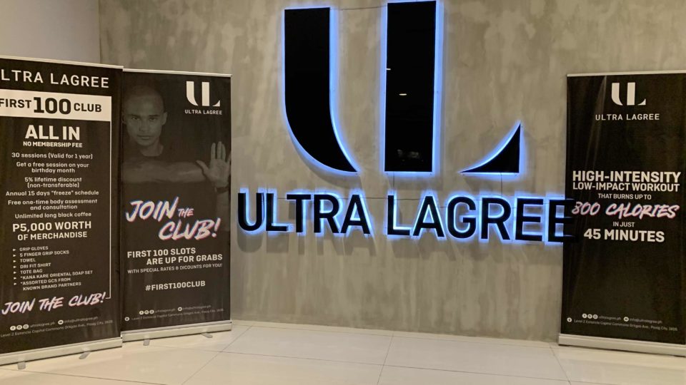 Sign outside the Ultra Lagree studio in Capitol Commons. Photo: Therese Reyes/Coconuts