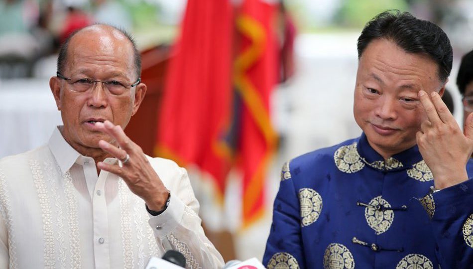 Secretary Delfin Lorenzana with Chinese Ambassador to the Philippines Zhao Jianhua in October 2017. <i>Photo: Jonathan Cellona/ABS-CBN News</i>