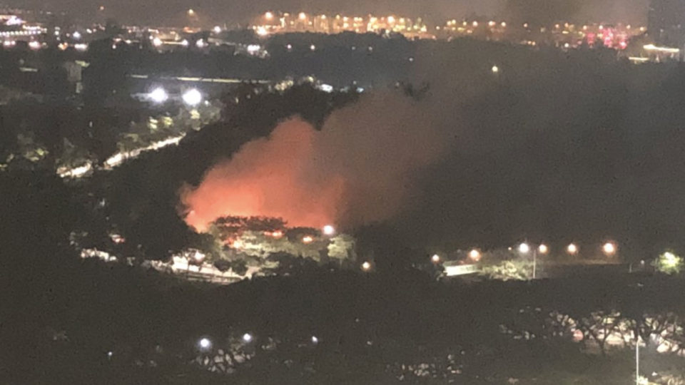 Image of a “vegetation fire” in East Coast Park by Twitter user Gaurav Modi. 