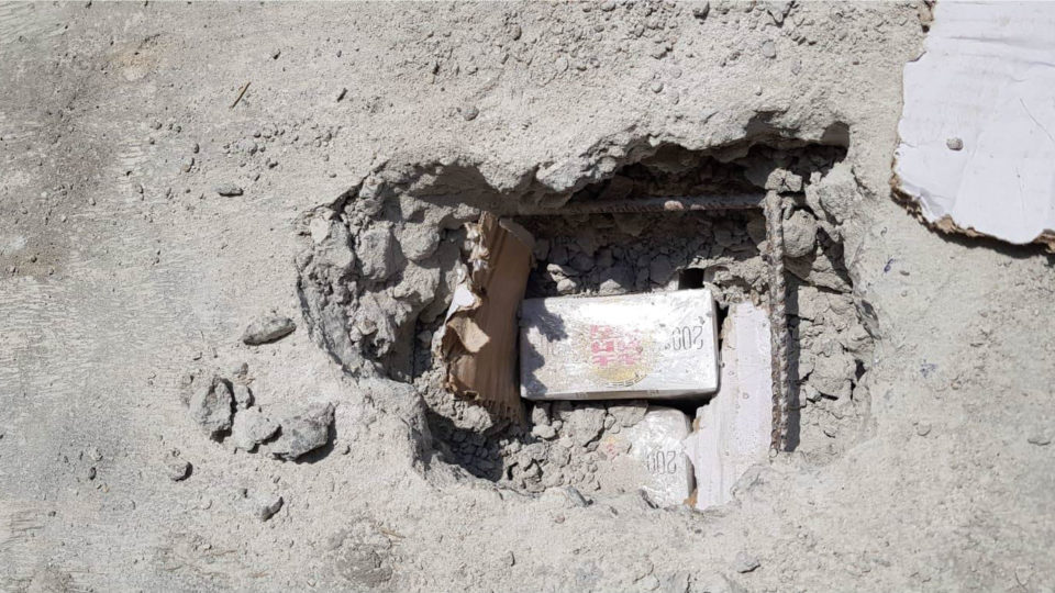 Cigarettes found in a block of concrete. (Photo: ICA)