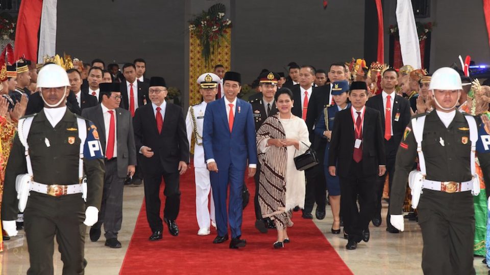 President Joko Widodo and First Lady Iriana arriving at the House of Parliament (DPR) building ahead of his state-of-the-nation address on Aug 16, 2019. Photo: Twitter/@DPR_RI