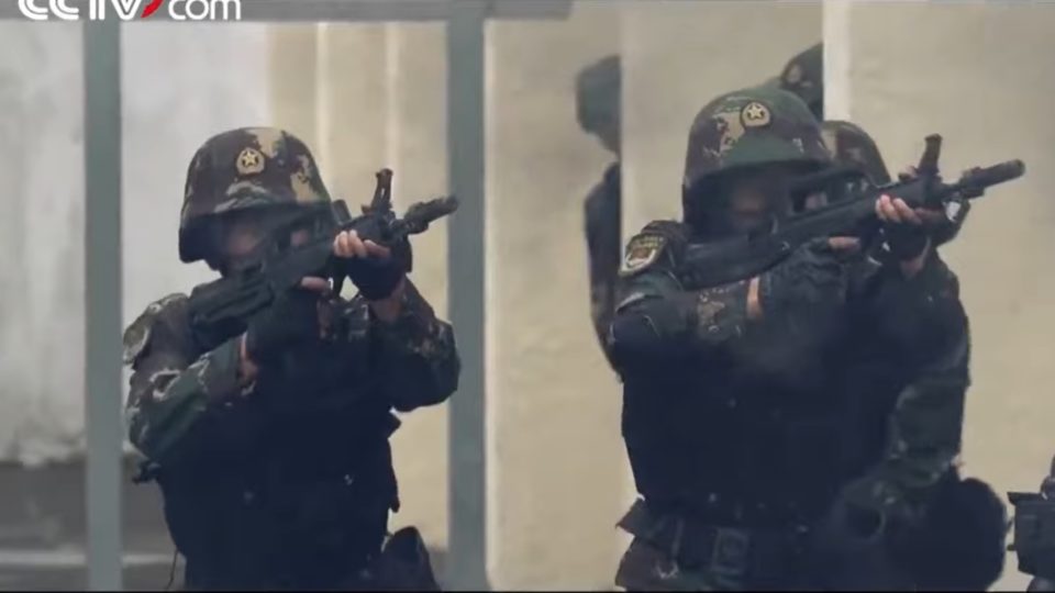 A still from a recent PLA video showcasing the Hong Kong garrison’s capabilities, including riot control. Screengrab via YouTube.