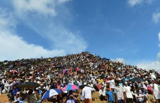 Rohingya refugees attend a ceremony organised to remember the second anniversary of a military crackdown that prompted a massive exodus of people from Myanmar to Bangladesh, at the Kutupalong refugee camp in Ukhia on August 25, 2019. Some 200,000 Rohingya rallied in a Bangladesh refugee camp on August 25 to mark two years since they fled a violent crackdown by Myanmar forces, just days after a second failed attempt to repatriate the refugees.
MUNIR UZ ZAMAN / AFP