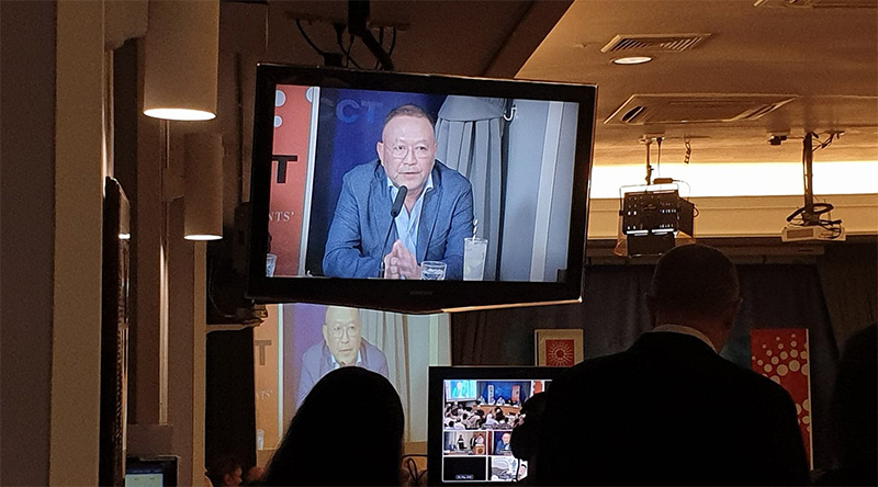 Maj. Gen. Patipat Suban Na Ayudhya, commander of Immigration Bureau 1 Division, speaks Thursday night at the Foreign Correspondents’ Club of Thailand in Bangkok.