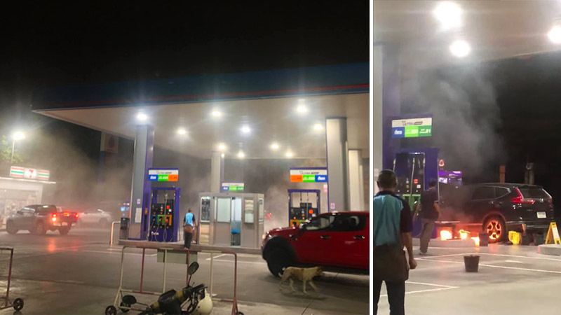 A fire breaks out at Bangkok gas station. Photo: Benjaporn Mootao Boonree / Facebook 
