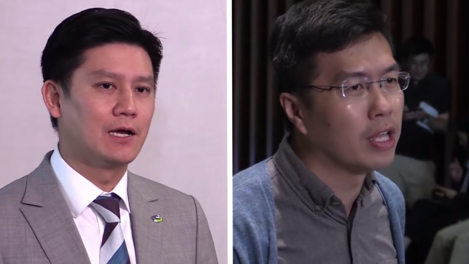 Pro-democracy lawmakers Jeremy Tam (left) and Au nok-hin (right) were arrested last night. The duo, who aren’t leaders of the current extradition bill protests, played a prominent role on the frontline trying to diffuse tensions between police and protesters. Screengrabs via YouTube.