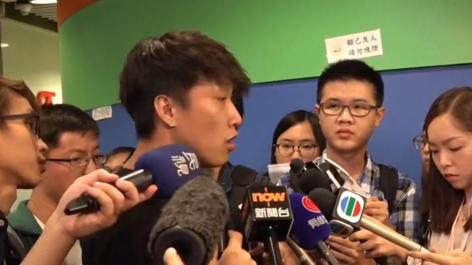 CHRF convenor Jimmy Sham speaks to the press today about police’s decision to ban a major rally planned for tomorrow. Screengrab via Facebook.