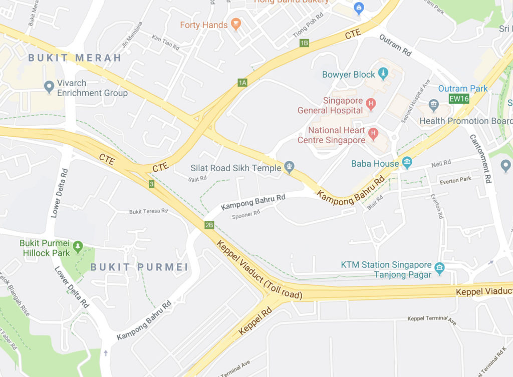 Google Map screenshot showing Lower Delta Road and Kampong Bahru Road.