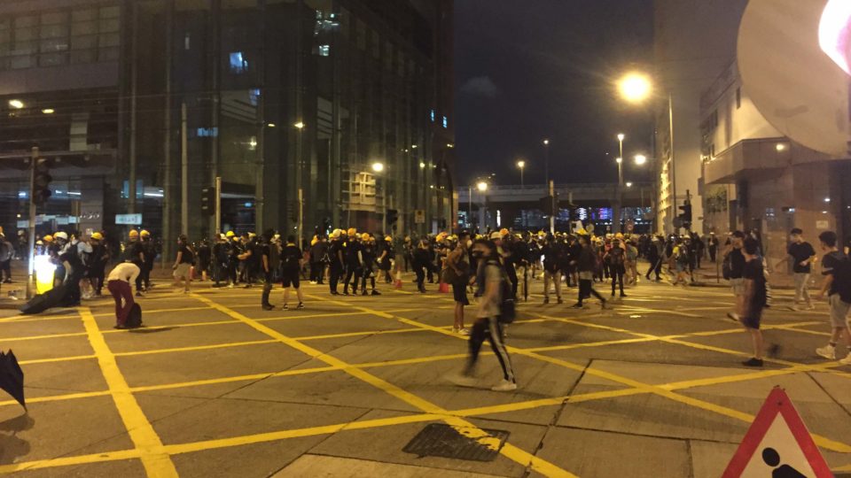 Protesters gather in North Point, where police deployed tear just before 9pm. Photo by Stuart White.