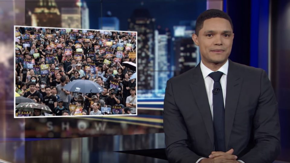 Trevor Noah on a recent episode of The Daily Show talking about the Hong Kong protests. Screengrab via YouTube.