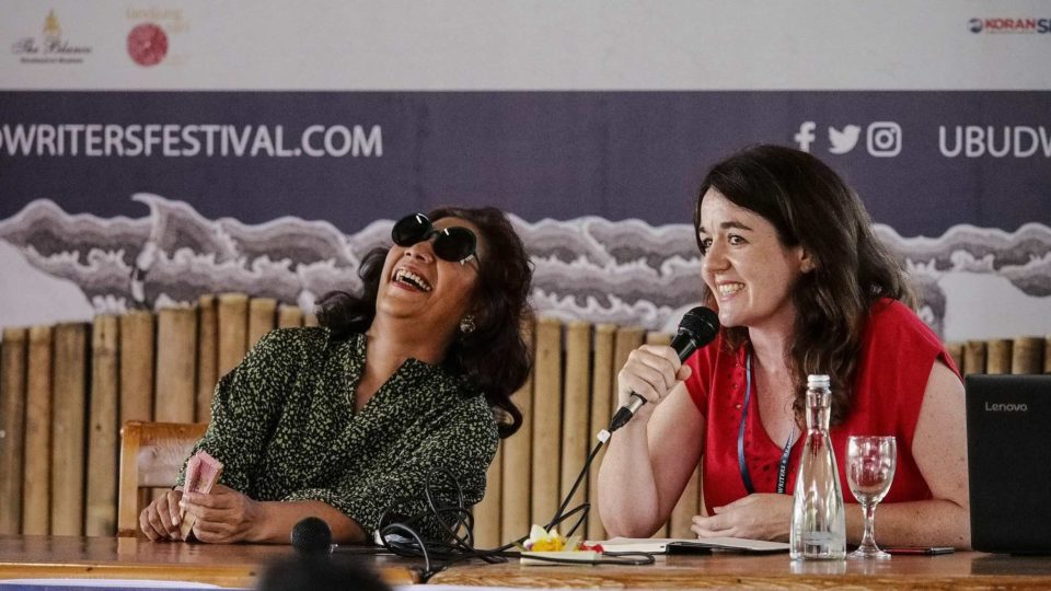 Maritime Affairs and Fisheries Minister Susi Pudjiastuti was a speaker at the 2018 Ubud Writers and Readers Festival. Here, she is photographed with BBC Journalist Rebecca Henschke. Photo: UWRF 