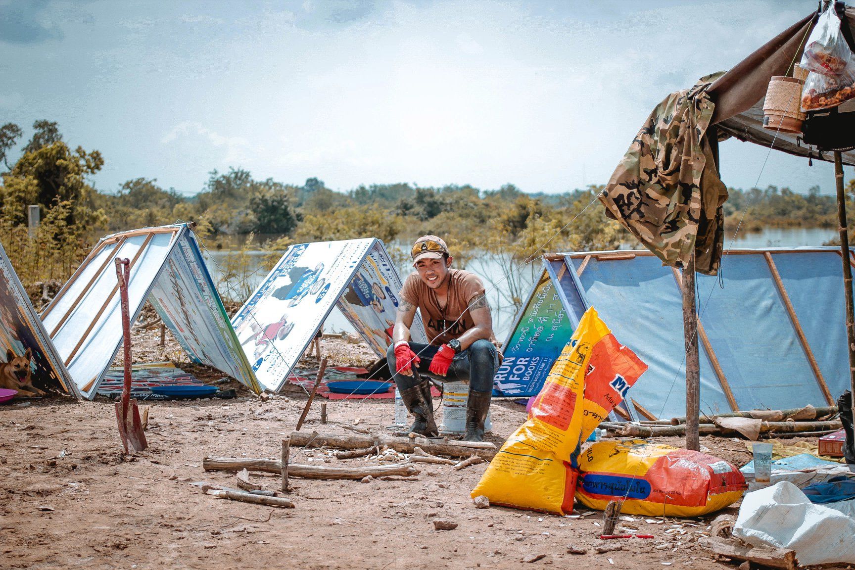 Sitthichai at his make-shift shelters. Photo: Sitthichai Ekkapan / Facebook