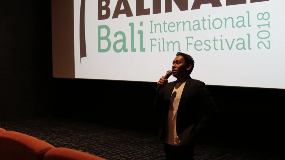 File photo of Tony Award winner Jhett Tolentino introducing his documentary at the 2018 Balinale. Photo: Balinale 