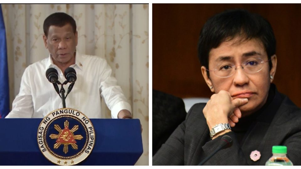 President Rodrigo Duterte and Rappler executive editor Maria Ressa. <i>Photo: Radio Television Malacañang/Mark Demayo of ABS-CBN News</i>