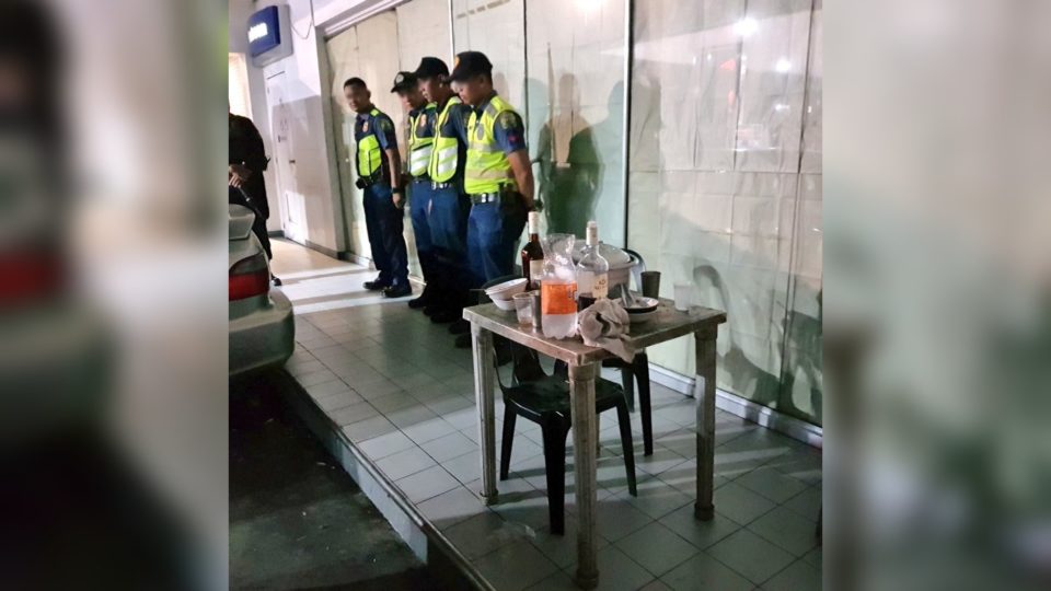 The four cops caught drinking on the job. <i>Photo: Maan Macapagal/ABS-CBN News</i>