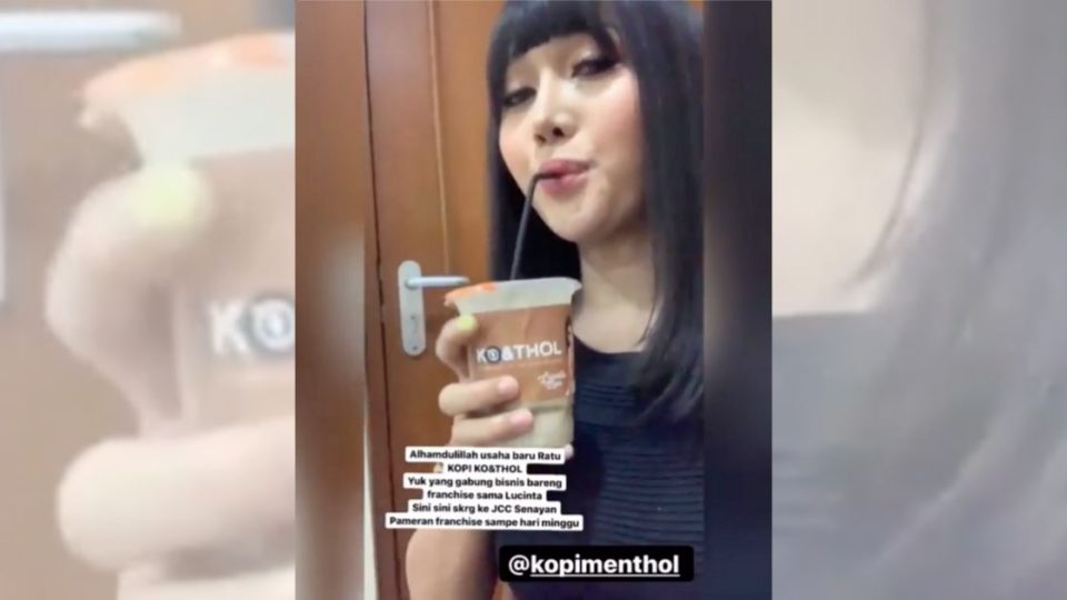 Kopi Ko&Thol, a new coffee franchise by Indonesian dangdut singer Lucinta Luna, has grabbed the nation’s attention (not by the balls). Screenshot from Instagram/@lucintaluna
