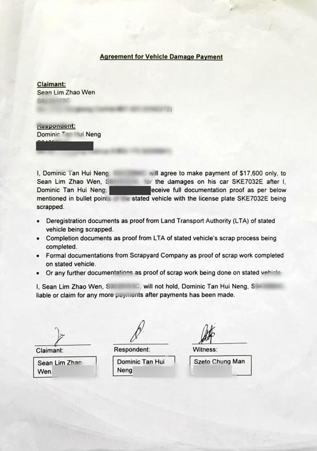 A photo of the written agreement between Sean Lim, Szeto Chung and Dominic Tan. Photo: Sean Lim/fb)