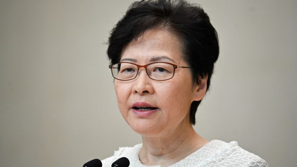 Hong Kong Chief Executive Carrie Lam speaks during a press conference in Hong Kong on September 10, 2019. Photo via AFP.