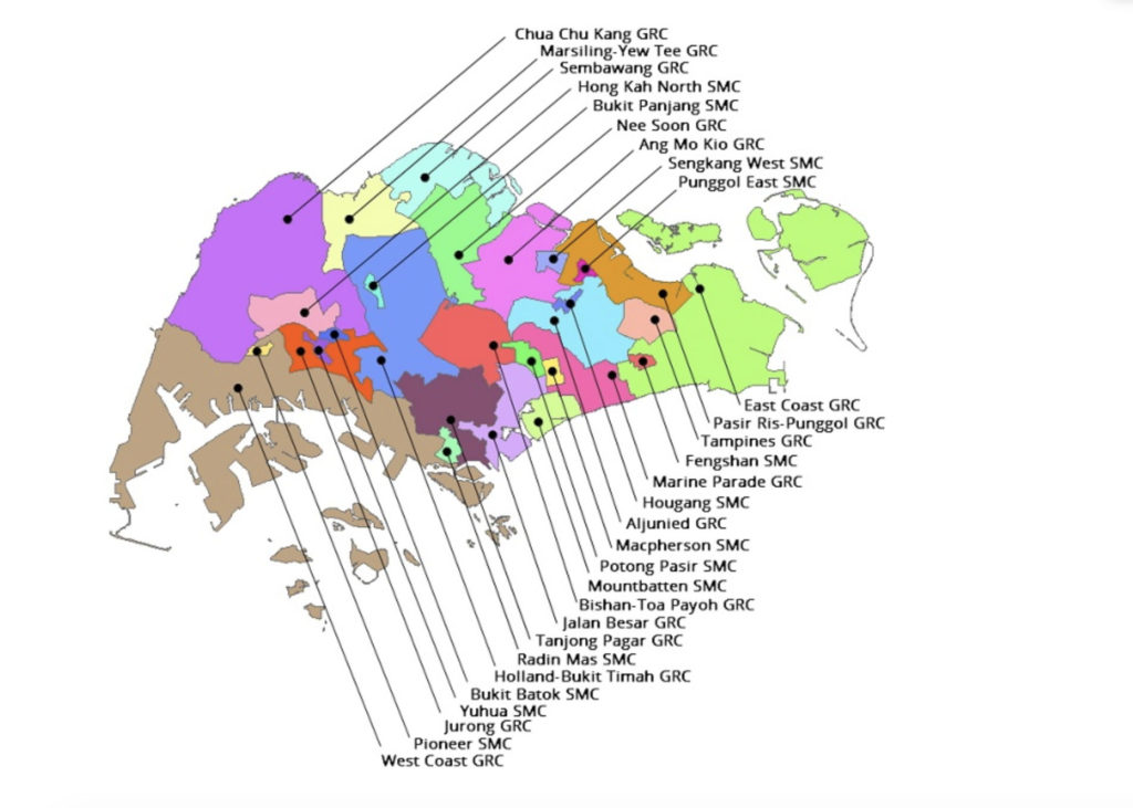 Singapore electoral boundaries as of September 2019. (Graphic: Elections Department)