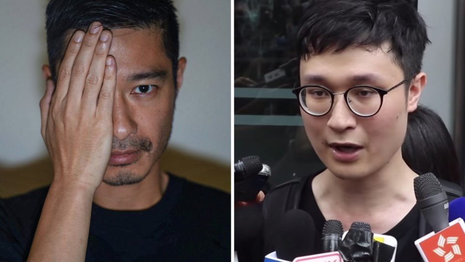 Actor Gregory Wong (left) and pro-democracy activist (right) were arrested this morning for in connection with the July 1 protest which saw demonstrators storm into the Legislative Council on July 1. Photos and screengrabs via Facebook/Gregory Wong and YouTube.