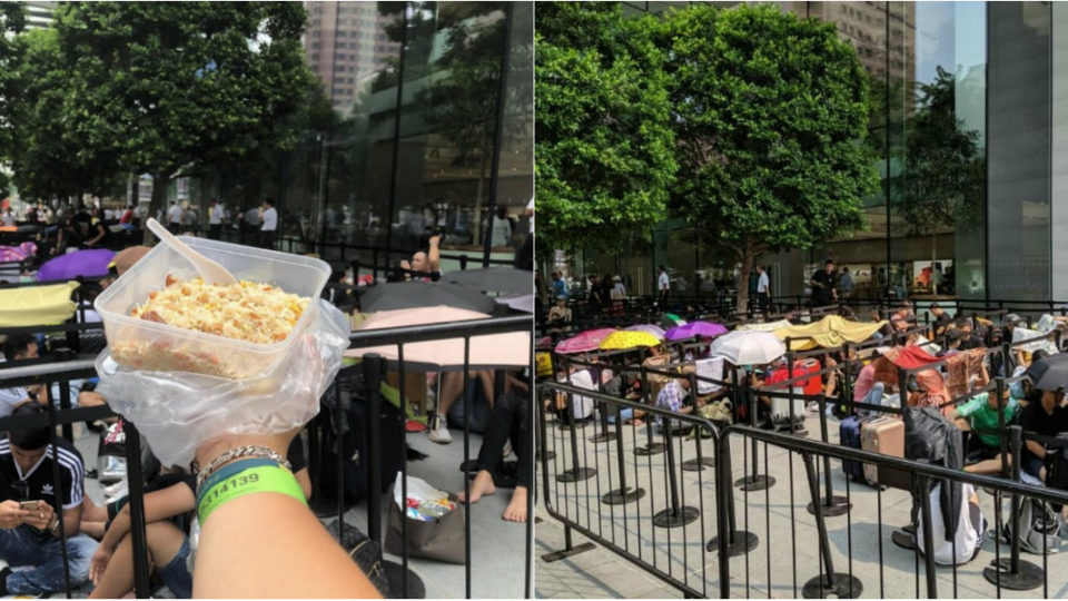 People queuing for the new iPhone 11, Pro and Pro Max. (Photos: n.p.buu2909/ig and All Singapore Stuff/fb)