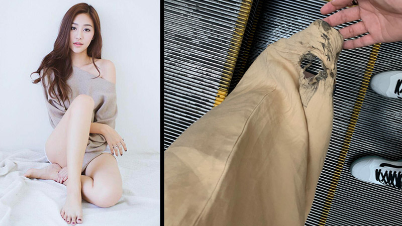 Pimpaporn ‘Patty’ Sermpanitchakit, at left, and her unfortunate pants, at right. Photos: Pimpaporn  Sermpanitchakit / Facebook, Twitter