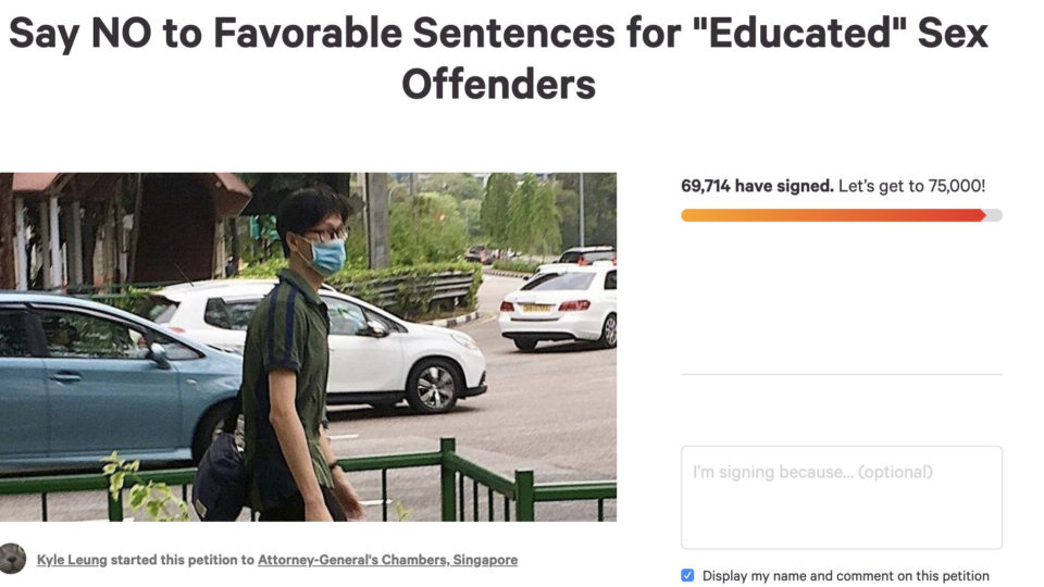 A screenshot of a petition launched to “take a stand against favoritism for sex offenders.”