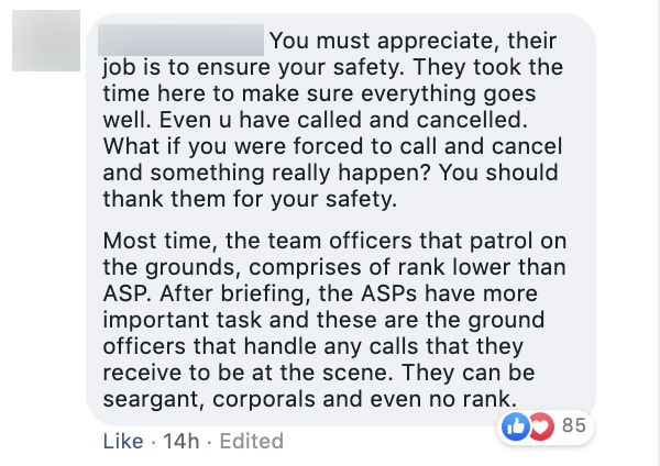 A comment on Facebook regarding the police harassment video. 