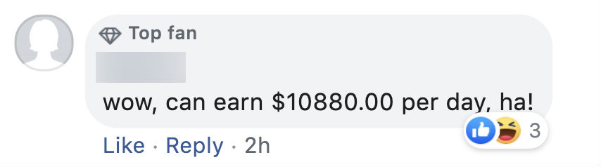 A Facebook comment on Swee Heng's job ad. 