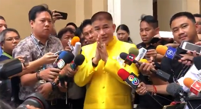 Deputy Agriculture Minister Thammanat Prompao speaks to reporters Tuesday in Bangkok.