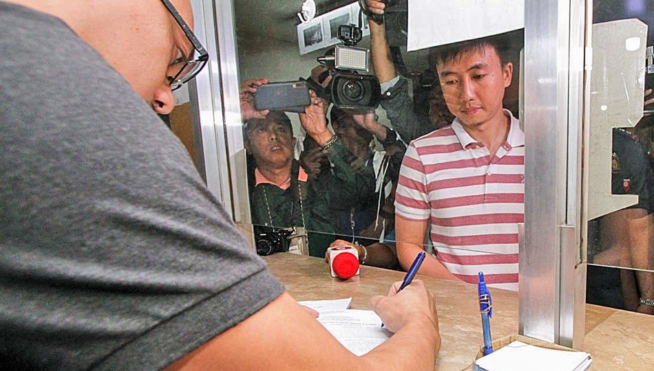 The late cadet’s brother, Dexter Dormitorio files charges in Baguio. <I>Photo: ABS-CBN News</I>