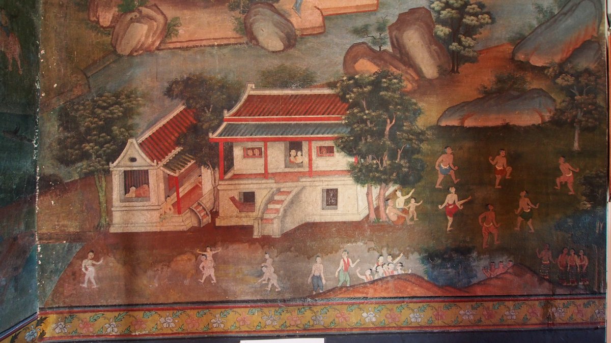 Mural at Wat Samuha Pradittharam in Saraburi showing people playing Takraw in the early Rattanakosin period. Photo: Voice TV