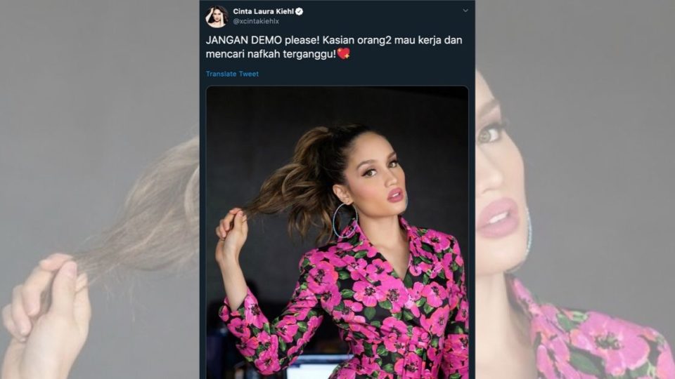Indonesian actress Cinta Laura is receiving widespread scorn for publicly calling for an end to the protests on Twitter. Screenshot from Twitter/@xcintakiehlx